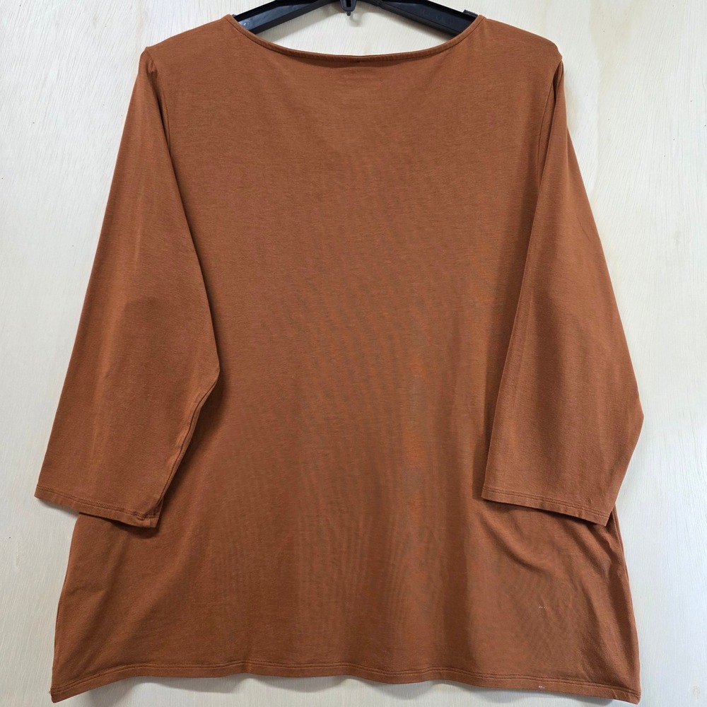 Chicos The Ultimate Tee Rust Orange V-Neck 3/4 Sleeve Pima Cotton Modal Top XL 3 - Picture 2 of 12